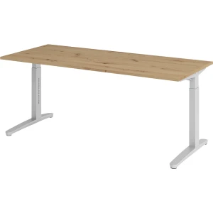 eurokraft pro ANNY - Secretária com estrutura de pés em C , regulável em altura 650 - 850 mm, largura 1800 mm, carvalho com nós/cinza alumínio, ANNY -