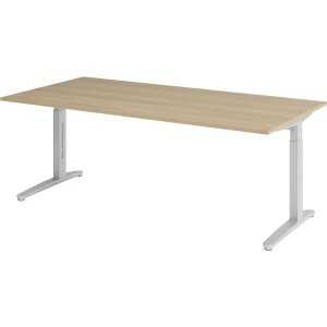 ANNY - Schreibtisch mit C-Fußgestell, höhenverstellbar 650 - 850 mm, Breite 2000 mm, alusilber / Eiche kaiserkraft