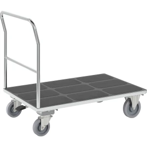 eurokraft pro Plattformwagen, Rohrschiebebügel, mit Zentralstopp, LxB 1300 x 800 mm, verzinkt