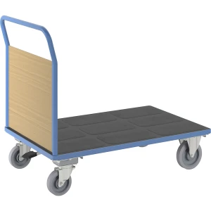 eurokraft pro Plattformwagen mit Holzwänden, mit 1 Stirnwand, mit Zentralstopp, LxB 1300 x 800 mm
