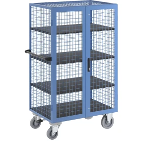 eurokraft pro Etagenwagen, Doppelflügeltür und Zentralstopp, 3 Ladeflächen
