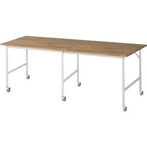 Arbeitstisch, fahrbar, Buche-Massivholzplatte, Stärke 25 mm, 30 x 30 mm, BxTxH 2500 x 1000 x 900 mm kaiserkraft