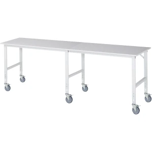 Arbeitstisch, fahrbar, Melaminplatte, Stärke 22 mm, 60 x 30 mm, BxTxH 3000 x 800 x 910 - 1230 mm kaiserkraft