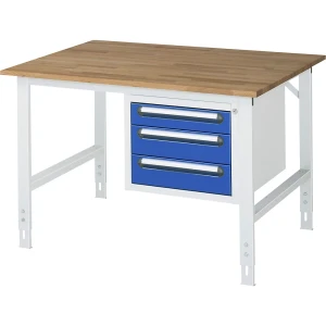 Arbeitstisch mit Schubladenschrank, Unterbau-Container mit 3 Schubladen 1 x 90, 2 x 120 mm, BxT 1250 x 1000 mm, B-Platte, Stärke 25 mm kaiserkraft