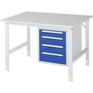 kaiserkraft Arbeitstisch mit Schubladenschrank, Unterbau-Container mit 4 Schubladen 1 x 90, 2 x 120, 1 x 140 mm, BxT 1250 x 1000 mm, M-Platte, Stärke