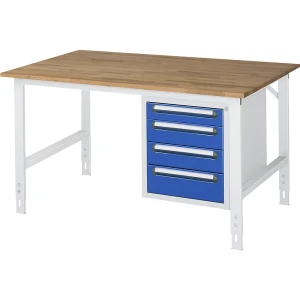 kaiserkraft Arbeitstisch mit Schubladenschrank, Unterbau-Container mit 4 Schubladen 1 x 90, 2 x 120, 1 x 140 mm, BxT 1500 x 1000 mm, B-Platte, Stärke
