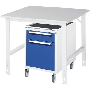 Arbeitstisch mit Schubladenschrank, Roll-Container mit 2 Schubladen 1 x 120, 1 x 360 mm, BxT 1000 x 1000 mm, M-Platte, Stärke 22 mm kaiserkraft