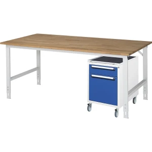 Arbeitstisch mit Schubladenschrank, Roll-Container mit 2 Schubladen 1 x 120, 1 x 360 mm, BxT 2000 x 1000 mm, B-Platte, Stärke 25 mm kaiserkraft