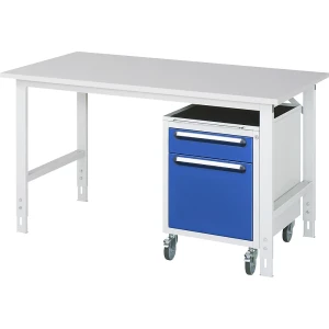 Arbeitstisch mit Schubladenschrank, Roll-Container mit 2 Schubladen 1 x 120, 1 x 360 mm, BxT 1500 x 800 mm, M-Platte, Stärke 22 mm kaiserkraft