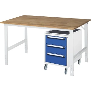 Arbeitstisch mit Schubladenschrank, Roll-Container mit 3 Schubladen 2 x 150, 1 x 180 mm, BxT 1500 x 1000 mm, B-Platte, Stärke 25 mm kaiserkraft