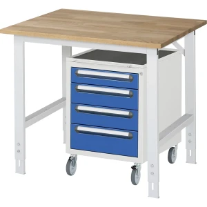 kaiserkraft Mesa de trabalho com armário de gavetas, bloco de gavetas rolante com 4 gavetas 1 x 90, 2 x 120, 1 x 140 mm, LxP 1000 x 800 mm, tampo de