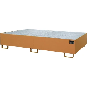 eurokraft pro Regal-Bodenwanne, 570 l Auffangvolumen, LxBxH 2650 x 1300 x 300 mm, mit Gitterrost, gelborange