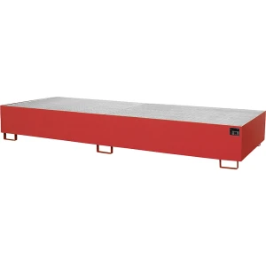 eurokraft pro Regal-Bodenwanne, 1000 l Auffangvolumen, LxBxH 3550 x 1300 x 355 mm, mit Gitterrost, feuerrot
