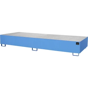 eurokraft pro Regal-Bodenwanne, 1000 l Auffangvolumen, LxBxH 3550 x 1300 x 355 mm, mit Gitterrost, lichtblau