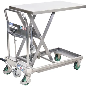 kaiserkraft Carro de elevação em tesoura em aço inoxidável, Quick-Lift, capacidade de carga 250 kg, elevação de 47 mm por acionamento de pedal, Carro