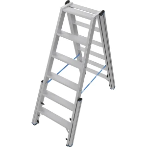 KRAUSE Treppen-Stufenstehleiter, mit Niveauausgleich, beidseitig begehbar, 2x6 Stufen