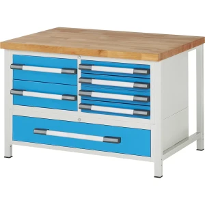 eurokraft pro Werkbank, Gestellbauweise Serie 8000, 7 Schubladen, BxT 1250 x 900 mm
