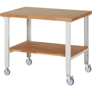 eurokraft pro Fahrbare Werkbank Serie 7000, 2 Bock-/2 Lenkrollen, Ablageboden, Platten-BxT 1250 x 900 mm
