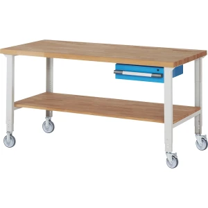 eurokraft pro Fahrbare Werkbank Serie 7000, 2 Bock-/2 Lenkrollen, 1 Schublade, Ablageboden, Platten-BxT 2000 x 900 mm
