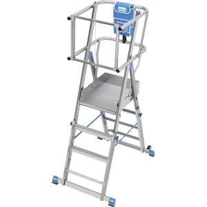 KRAUSE Teleskop-Plattformleiter, höhenverstellbar durch ClickMatic-System, mit umlaufendem Geländer, 3 - 5 Sprossen