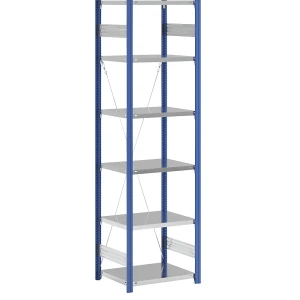 eurokraft pro Steckregal, Bauart leicht, einseitig, HxBxT 2500 x 750 x 600 mm, blau/verzinkt, Grundregal