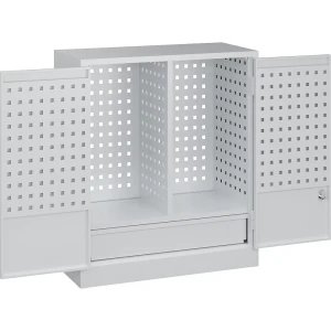 C+P Werkstatt-Hängeschrank mit Lochwänden, Schubkasten, HxBxT 800 x 700 x 300 mm, lichtgrau
