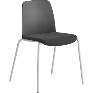 Stuhl Helmer, Sitz gepolstert, Lehne Kunststoff, VE 4 Stk, Sitz dunkelgrau/schwarz, Gestell weiß kaiserkraft