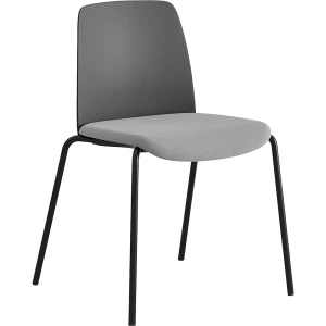 Stuhl Helmer, Sitz gepolstert, Lehne Kunststoff, VE 4 Stk, Sitz dunkelgrau/hellgrau, Gestell schwarz kaiserkraft