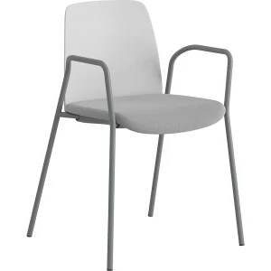 Stuhl Helmer, Sitz gepolstert, Lehne Kunststoff, VE 4 Stk, Sitz weiß/hellgrau, Gestell silber, mit Armlehnen kaiserkraft