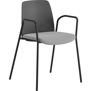 Stuhl Helmer, Sitz gepolstert, Lehne Kunststoff, VE 4 Stk, Sitz dunkelgrau/hellgrau, Gestell schwarz, mit Armlehnen kaiserkraft
