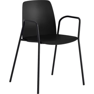 Stuhl Helmer, Sitz/Lehne aus Kunststoff, VE 4 Stk, Sitz schwarz, Gestell schwarz, mit Armlehnen kaiserkraft