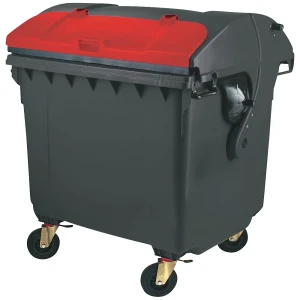 Müllcontainer aus Kunststoff, DIN EN 840, Volumen 1100 l, mit Runddeckel, anthrazit/rot kaiserkraft