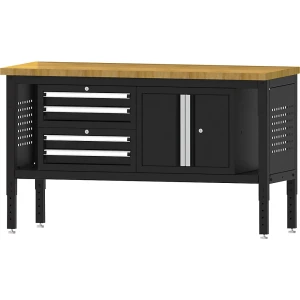 Werkbank BLACKLINE, mit 4 Schubladen, Flügeltürschrank, Plattenbreite 1524 mm kaiserkraft