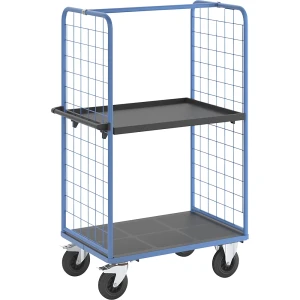 eurokraft pro Etagenwagen mit Gitter-Seitenwänden, Vollgummireifen, Ladefläche 975 x 700 mm, 2 Etagen, mit Rand