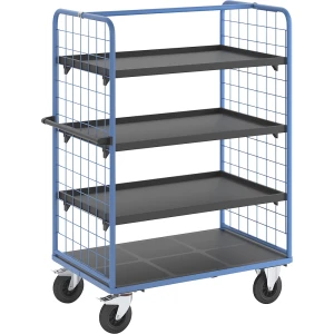 eurokraft pro Etagenwagen mit Gitter-Seitenwänden, Vollgummireifen, Ladefläche 1175 x 800 mm, 4 Etagen, mit Rand