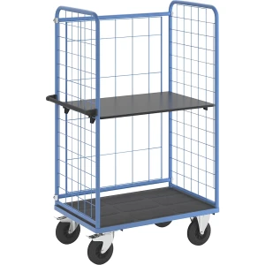 eurokraft pro Etagenwagen, Drahtgitter dreiseitig, Tragfähigkeit 500 kg, Vollgummireifen, Ladefläche LxB 975 x 630 mm, 2 Etagen