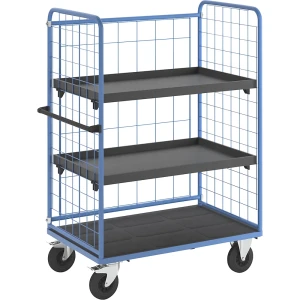 eurokraft pro Etagenwagen, Drahtgitter dreiseitig, Tragfähigkeit 500 kg, Vollgummireifen, Ladefläche LxB 1175 x 755 mm, 3 Etagen, mit Rand