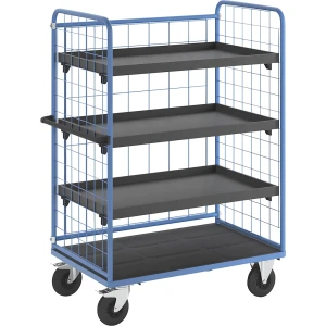 eurokraft pro Etagenwagen, Drahtgitter dreiseitig, Tragfähigkeit 500 kg, Vollgummireifen, Ladefläche LxB 1175 x 755 mm, 4 Etagen, mit Rand