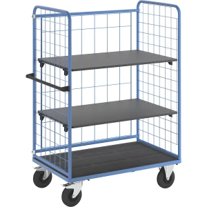 eurokraft pro Etagenwagen, Drahtgitter dreiseitig, Tragfähigkeit 500 kg, Vollgummireifen, Ladefläche LxB 1175 x 755 mm, 3 Etagen