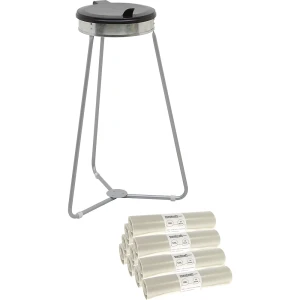 eurokraft basic Müllsackhalter mit Abfallsäcken, Volumen 120 l, 10 Rollen à 25 Stk, Deckel schwarz, Abfallsäcke transparent, ab 3 Stk
