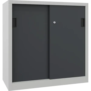 Pavoy Schiebetürenschrank, Höhe 1000 mm, Vollblechtüren, BxT 1000 x 400 mm, mit 2 Fachböden, Tür anthrazit