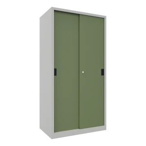Pavoy Schiebetürenschrank, Höhe 1950 mm, Vollblechtüren, BxT 1000 x 600 mm, mit 4 Fachböden, Tür resedagrün