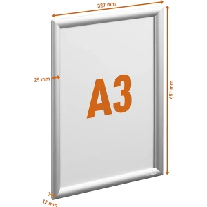 DURABLE Moldura rebatível de alumínio , formato A3, prata, Moldura rebatível de alumínio, formato A3, prata. Substituição rápida e fácil do motivo