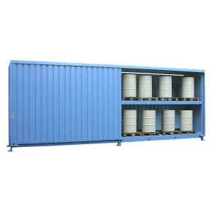 LaCont Gefahrstoff-Regalcontainer zur passiven Lagerung, HxBxT 3080 x 8100 x 1530 mm, Kapazität 48 x 200-l-Fässer