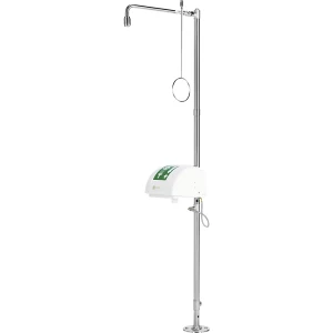B-SAFETY Duche de emergência corporal PremiumLine , com duche para olhos/face, bacia de recolha e cobertura, para montagem no chão, aço inoxidável,