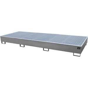 eurokraft pro Regal-Bodenwanne mit PE-Einsatz, mit Rost, 1000 l, LxBxH 3565 x 1315 x 360 mm, mausgrau