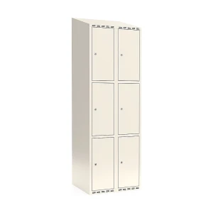 3er-Schließfachschrank Fydor, 2 Abteile, weiß, B 600 mm, schräge Dachform, Zylinderschloss kaiserkraft