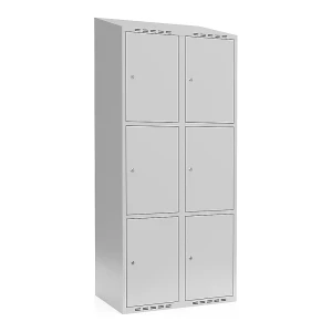 3er-Schließfachschrank Fydor, 2 Abteile, lichtgrau, B 800 mm, schräge Dachform, Zylinderschloss kaiserkraft