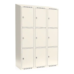 3er-Schließfachschrank Fydor, 3 Abteile, weiß, B 1200 mm, schräge Dachform, Vorhängeschloss kaiserkraft