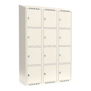 4er-Schließfachschrank Fydor, 3 Abteile, weiß, B 1200 mm, schräge Dachform, Vorhängeschloss kaiserkraft